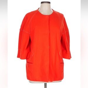 ST JOHN SoCa Red Cotton Jacket with white contrast stitching Womens Sz L